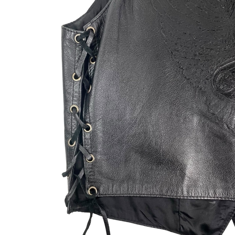 Vtg Le Cuir Niko Leather Biker Vest Black Size L, Eagle Embrossed Braided Detail - Picture 10 of 14